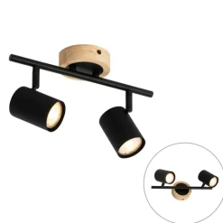QAZQA Schlafzimmerlampen|Küchenlampen*Moderner Spot in Schwarz mit kippbarem Holz, 2-flammig – Jeana