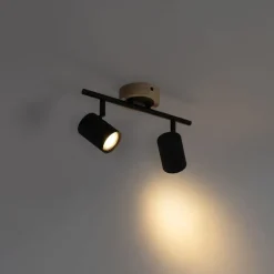 QAZQA Schlafzimmerlampen|Küchenlampen*Moderner Spot in Schwarz mit kippbarem Holz, 2-flammig – Jeana