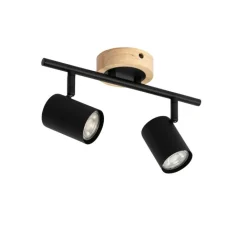 QAZQA Schlafzimmerlampen|Küchenlampen*Moderner Spot in Schwarz mit kippbarem Holz, 2-flammig – Jeana