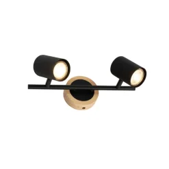 QAZQA Schlafzimmerlampen|Küchenlampen*Moderner Spot in Schwarz mit kippbarem Holz, 2-flammig – Jeana
