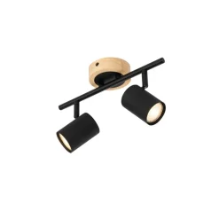 QAZQA Schlafzimmerlampen|Küchenlampen*Moderner Spot in Schwarz mit kippbarem Holz, 2-flammig – Jeana