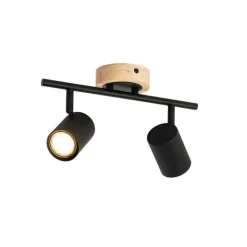 QAZQA Schlafzimmerlampen|Küchenlampen*Moderner Spot in Schwarz mit kippbarem Holz, 2-flammig – Jeana