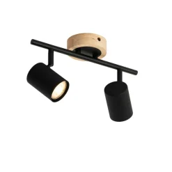 QAZQA Schlafzimmerlampen|Küchenlampen*Moderner Spot in Schwarz mit kippbarem Holz, 2-flammig – Jeana