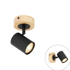 QAZQA Wandstrahler|Deckenstrahler*Moderner Spot schwarz mit kippbarem Holz - Jeana