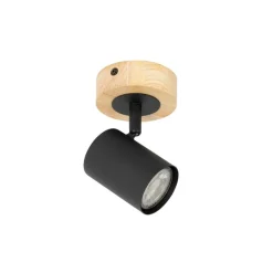 QAZQA Wandstrahler|Deckenstrahler*Moderner Spot schwarz mit kippbarem Holz - Jeana