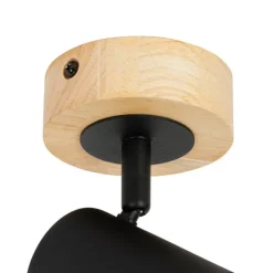 QAZQA Wandstrahler|Deckenstrahler*Moderner Spot schwarz mit kippbarem Holz - Jeana