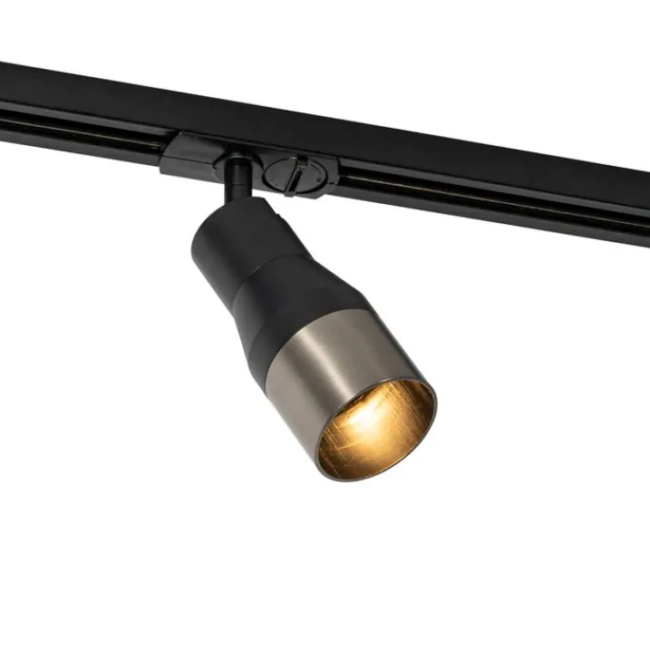 QAZQA Deckenstrahler|Aufbaustrahler*Moderner Spot Schwarz mit Gunmetal für 1-Phasen-Schienensystem GU10 50mm - Iconic Kohua
