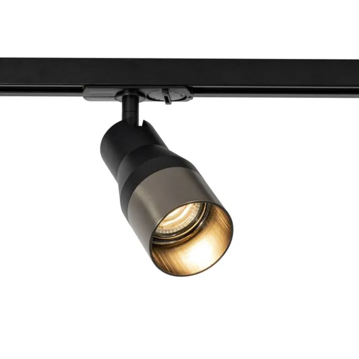 QAZQA Deckenstrahler|Aufbaustrahler*Moderner Spot Schwarz mit Gunmetal für 1-Phasen-Schienensystem GU10 50mm - Iconic Kohua
