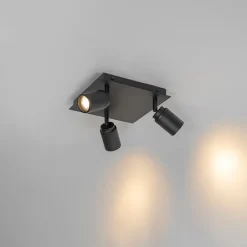 QAZQA Badezimmerlampen|Deckenstrahler*Moderner Spot schwarz quadratisch 3-Licht IP44 - Ducha