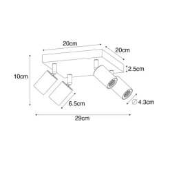 QAZQA Deckenstrahler|Aufbaustrahler*Moderner Spot weiß quadratisch 4-flammig - Facil