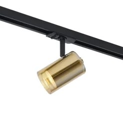 QAZQA Deckenstrahler|Aufbaustrahler*Moderner Strahler Gold mit bernsteinfarbenem Glas für Schienensystem 1-phasig - Iconic Lloyd