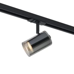 QAZQA Deckenstrahler|Aufbaustrahler*Moderner Strahler schwarz mit Rauchglas für 1-Phasen-Schienensystem - Iconic Lloyd