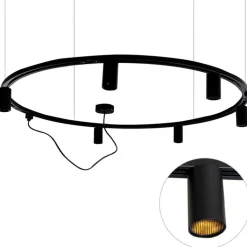 QAZQA Deckenstrahler|Aufbaustrahler*Modernes Hängendes Schienensystem mit 6 schwarzen Strahlern 1-phasig GU10 50mm - Iconic Ruby Honey