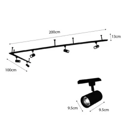 QAZQA Deckenstrahler|Aufbaustrahler*Modernes Hängendes Schienensystem mit 5 schwarzen Strahlern 1-phasig - Iconic Jeana