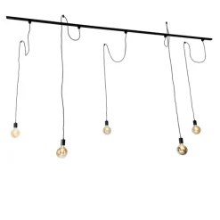 QAZQA Esszimmerlampen|Deckenstrahler*Modernes 1-Phasen-Schienensystem mit 5 Hängelampen schwarz - Cavalux