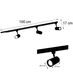 QAZQA Schlafzimmerlampen|Küchenlampen*Modernes 1-Phasen-Schienensystem mit 3 Spots schwarz - Jeana