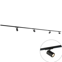 QAZQA Schlafzimmerlampen|Küchenlampen*Modernes 3-Phasen-Schienensystem mit 4 schwarzen Strahlern - 3-Phasen-Ruler