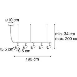 QAZQA Schlafzimmerlampen|Küchenlampen*Modernes 1-Phasen-Schienensystem mit 5 Spots schwarz - Jeana