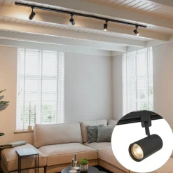 QAZQA Schlafzimmerlampen|Küchenlampen*Modernes 1-phasiges Schienensystem mit 4 schwarzen Strahlern - Iconic Jeana