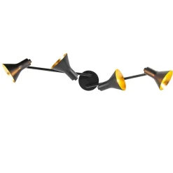 QAZQA Deckenstrahler|Aufbaustrahler*Modernes Punktschwarz mit Gold 4-Licht - Magno