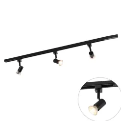 QAZQA Deckenstrahler|Aufbaustrahler*Modernes Schienensystem 3-flammig 1-Phase schwarz - Jeany