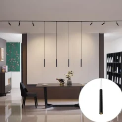 QAZQA Deckenstrahler|Aufbaustrahler*Modernes Schienensystem mit 6 Strahlern und 4 Pendelleuchten schwarz 1-phasig - Slimline Uzzy Keno