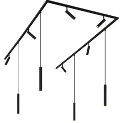 QAZQA Deckenstrahler|Aufbaustrahler*Modernes Schienensystem mit 6 Strahlern und 4 Pendelleuchten schwarz 1-phasig - Slimline Uzzy Keno