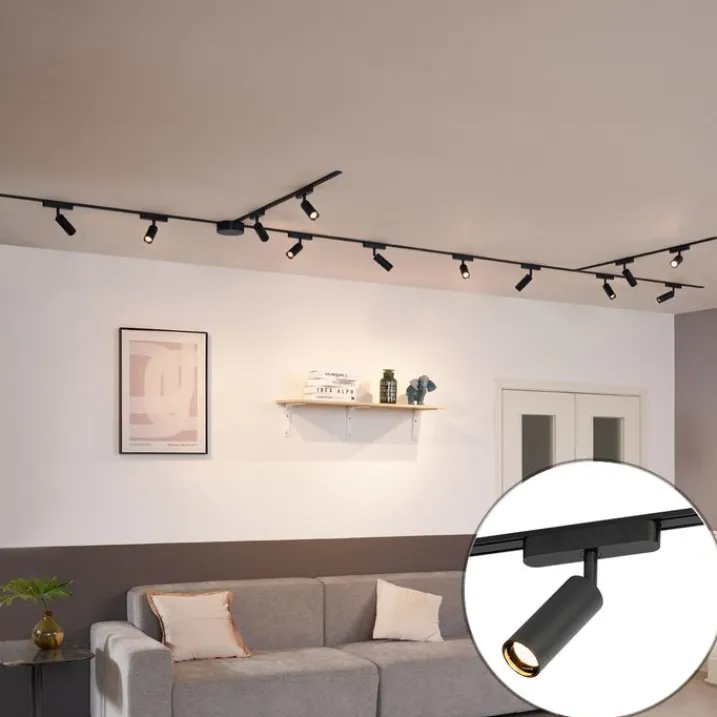 QAZQA Schlafzimmerlampen|Küchenlampen*Modernes Schienensystem mit 12 schwarzen Strahlern 1-phasig - Magnetic Samson