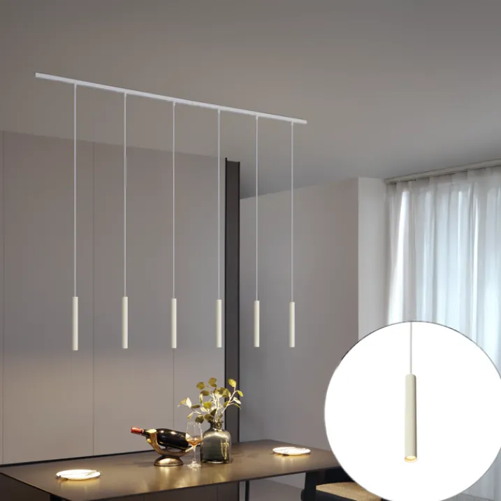 QAZQA Deckenstrahler|Aufbaustrahler*Modernes Schienensystem mit 6 Pendelleuchten Beige mit Weiß 1-phasig - Slimline Keno