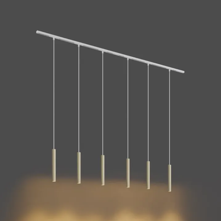 QAZQA Deckenstrahler|Aufbaustrahler*Modernes Schienensystem mit 6 Pendelleuchten Beige mit Weiß 1-phasig - Slimline Keno