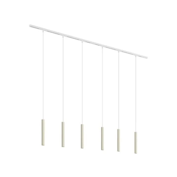 QAZQA Deckenstrahler|Aufbaustrahler*Modernes Schienensystem mit 6 Pendelleuchten Beige mit Weiß 1-phasig - Slimline Keno