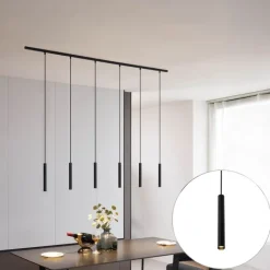 QAZQA Deckenstrahler|Aufbaustrahler*Modernes Schienensystem mit 6 schwarzen Pendelleuchten 1-phasig - Slimline Keno