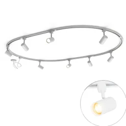 QAZQA Deckenstrahler|Aufbaustrahler*Modernes Schienensystem mit 8 Strahlern weiß 1-phasig oval 200cm - Iconic Jeana