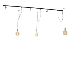 QAZQA Deckenstrahler|Aufbaustrahler*Modernes Schienensystem mit 3 Strahlern und 3 Pendeln Gold 1-phasig - Iconic Cavalux Jeana