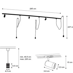 QAZQA Deckenstrahler|Aufbaustrahler*Modernes Schienensystem mit 3 Strahlern und 3 Pendeln Gold 1-phasig - Iconic Cavalux Jeana