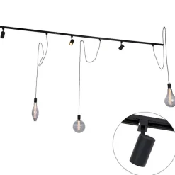 QAZQA Schlafzimmerlampen|Küchenlampen*Modernes Schienensystem mit 3 Strahlern und 3 Pendelleuchten schwarz 1-phasig - Iconic Cavalux Jeana