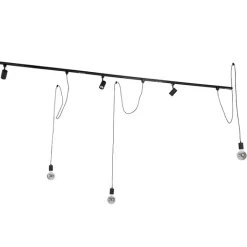QAZQA Schlafzimmerlampen|Küchenlampen*Modernes Schienensystem mit 3 Strahlern und 3 Pendelleuchten schwarz 1-phasig - Iconic Cavalux Jeana