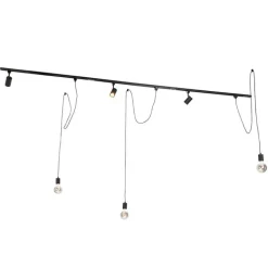 QAZQA Schlafzimmerlampen|Küchenlampen*Modernes Schienensystem mit 3 Strahlern und 3 Pendelleuchten schwarz 1-phasig - Iconic Cavalux Jeana