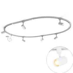 QAZQA Deckenstrahler|Aufbaustrahler*Modernes Schienensystem mit 6 Strahlern weiß 1-phasig oval 100cm - Iconic Jeana