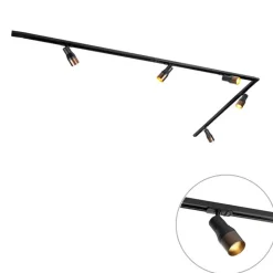 QAZQA Deckenstrahler|Aufbaustrahler*Modernes Schienensystem mit 5 Strahlern Schwarz mit Dunkelbronze 1-phasig - Iconic Kohua