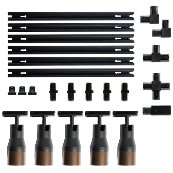 QAZQA Deckenstrahler|Aufbaustrahler*Modernes Schienensystem mit 5 Strahlern Schwarz mit Dunkelbronze 1-phasig - Iconic Kohua