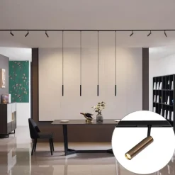 QAZQA Deckenstrahler|Aufbaustrahler*Modernes Schienensystem mit 6 Strahlern und 4 Pendelleuchten Dunkelbronze 1-phasig - Slimline Uzzy Keno