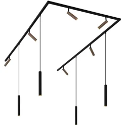 QAZQA Deckenstrahler|Aufbaustrahler*Modernes Schienensystem mit 6 Strahlern und 4 Pendelleuchten Dunkelbronze 1-phasig - Slimline Uzzy Keno