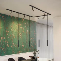 QAZQA Deckenstrahler|Aufbaustrahler*Modernes Schienensystem mit 6 Strahlern und 4 Pendelleuchten Dunkelbronze 1-phasig - Slimline Uzzy Keno