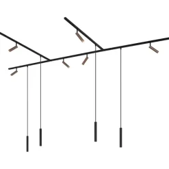 QAZQA Deckenstrahler|Aufbaustrahler*Modernes Schienensystem mit 6 Strahlern und 4 Pendelleuchten Dunkelbronze 1-phasig - Slimline Uzzy Keno