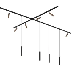 QAZQA Deckenstrahler|Aufbaustrahler*Modernes Schienensystem mit 6 Strahlern und 4 Pendelleuchten Dunkelbronze 1-phasig - Slimline Uzzy Keno