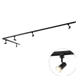 QAZQA Deckenstrahler|Aufbaustrahler*Modernes Schienensystem mit 5 Strahlern 1-phasig schwarz - Jeany