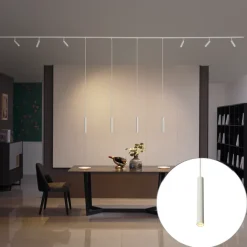 QAZQA Deckenstrahler|Aufbaustrahler*Modernes Schienensystem mit 6 Strahlern und 4 Pendelleuchten weiß 1-phasig - Slimline Uzzy Keno