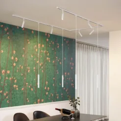 QAZQA Deckenstrahler|Aufbaustrahler*Modernes Schienensystem mit 6 Strahlern und 4 Pendelleuchten weiß 1-phasig - Slimline Uzzy Keno