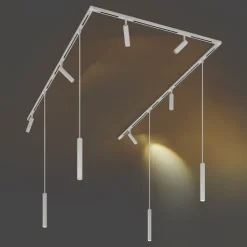 QAZQA Deckenstrahler|Aufbaustrahler*Modernes Schienensystem mit 6 Strahlern und 4 Pendelleuchten weiß 1-phasig - Slimline Uzzy Keno